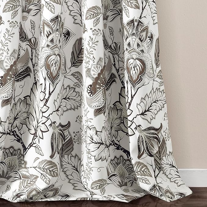 Lush Decor Cynthia Jacobean Light Filtering Window Curtain Panel Pair, 84" L x 52" W, Neutral