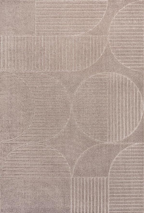 JONATHAN Y Nordby High-Low Arch Striped Indoor/Outdoor Area Rug, 4x6, Taupe/Beige, for Patio, Backyard, Living Room, Bedroom, Office, Hose-Washable (SCN104D-4)