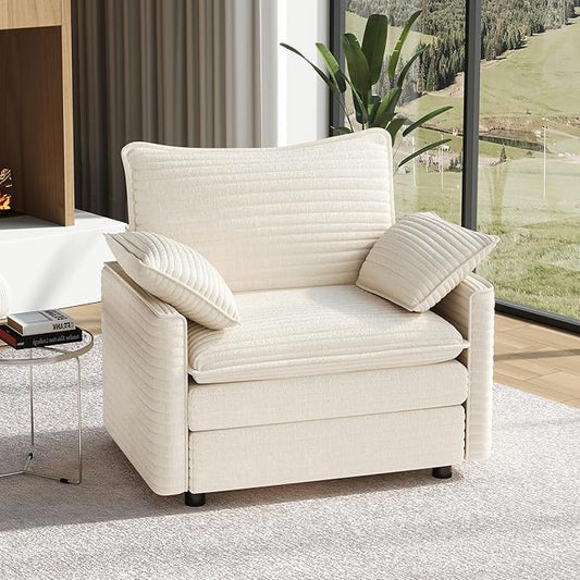 Vesgantti 40" Single Seat Sofa, Comfy Cloud Couch Deep Seat Upholstered Couch Corduroy Modern Sofa with Armrest Pillow, Easy Assembly for Living Room, Bedroom and Apartment, Beige | Sink-in Comfort, Height Adjustable, Easy Rearrangement, Extra-deep Ott...