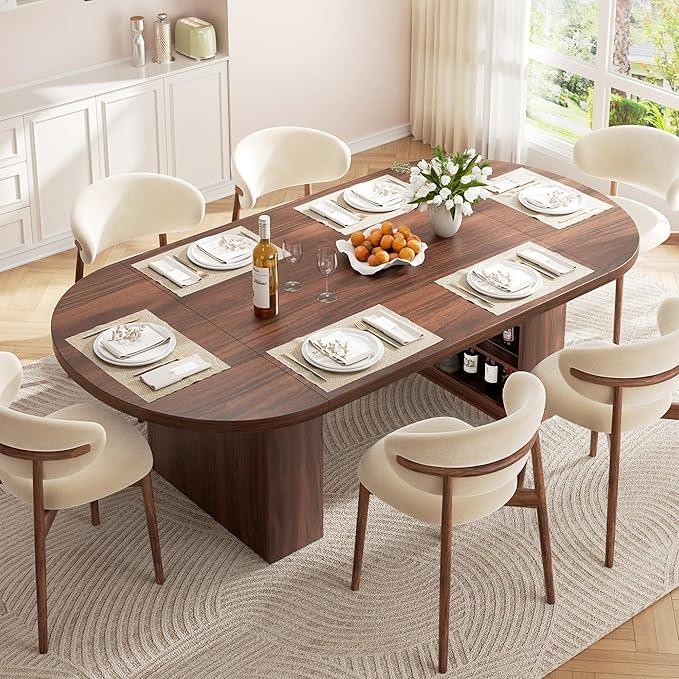 78.7" Dining Table for 6 8 10, Modern Dining Room Table with Storage, Wood Kitchen Table with Heavy Duty Legs, Dinner Tables for Kitchen Dining Room (Walnut)
