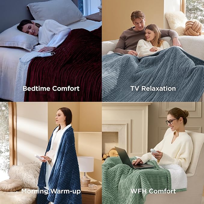 Bedsure Electric Blanket Twin - Soft Ribbed Flannel Heated Blanket, Heating Blanket with 10 Time Settings, 6 Heat Settings, and 8 hrs Timer Auto Shut Off (62x84 inches, Grey)
