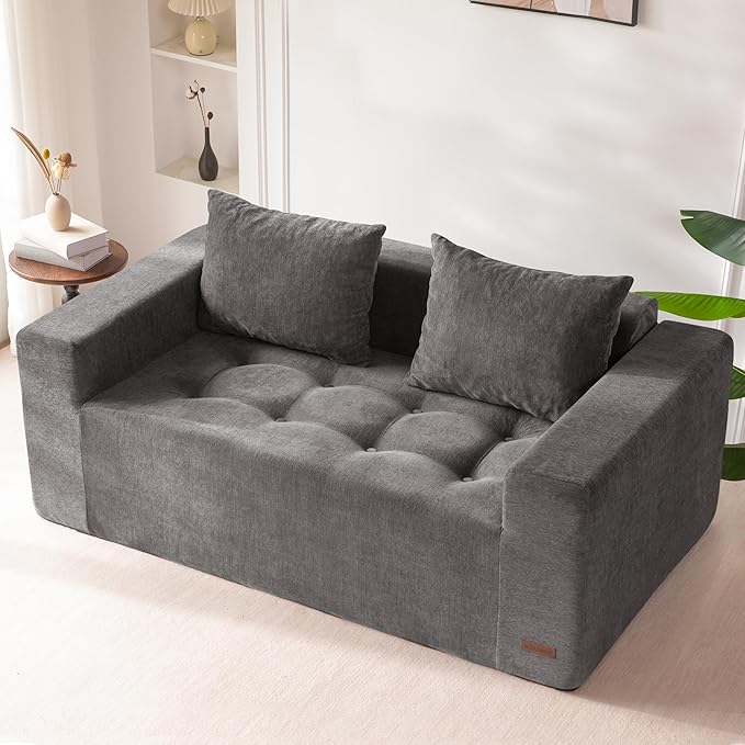 MAXYOYO Modular Sofa Couch, 61" Loveseat Boneless Cloud Couch with Deep Seat, Chenille Upholstered Living Room Sleeper Sofa Chair for Living Room, No Assembly Required, Light Grey