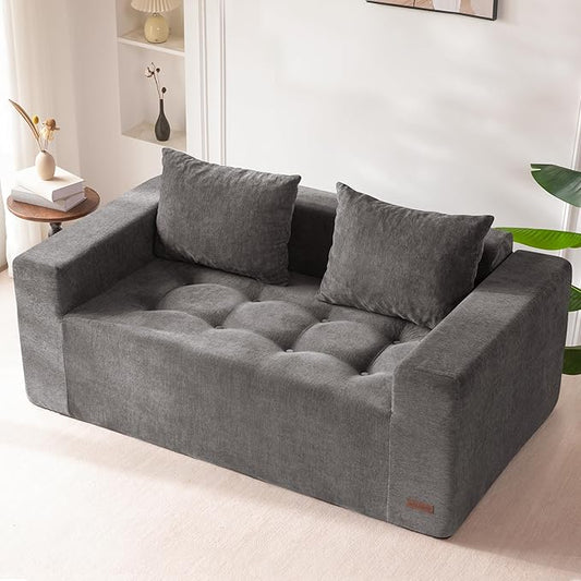 MAXYOYO Modular Sofa Couch, 61" Loveseat Boneless Cloud Couch with Deep Seat, Chenille Upholstered Living Room Sleeper Sofa Chair for Living Room, No Assembly Required, Light Grey