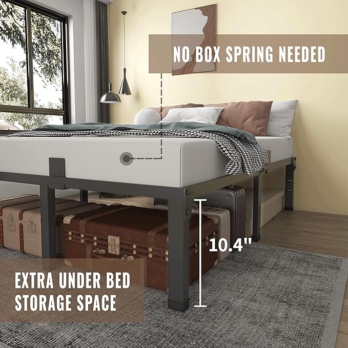 MAF 12 Inch King Size Bed Frames with Mattress Slide Stopper Black Heavy Duty Metal Platform Bed Frame Steel Slat Support, No Box Spring Needed, Noise Free, Easy Assembly