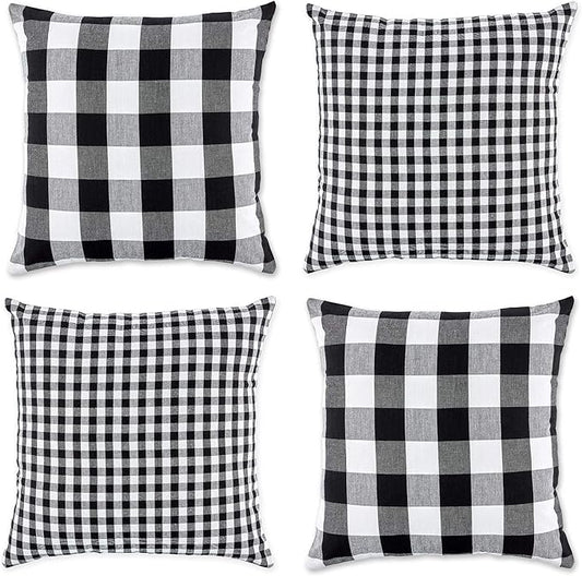 DII Throw Pillow Cover Collection Decorative Cotton Set, Machine Washable, 18x18, Black Gingham, 4 Piece