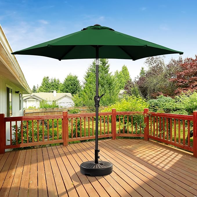 HYD-Parts 9FT Patio Umbrella Outdoor Table Umbrella,Market Umbrella with Push Button Tilt and Crank for Garden, Lawn, Deck, Backyard & Pool, with a Base (Green)