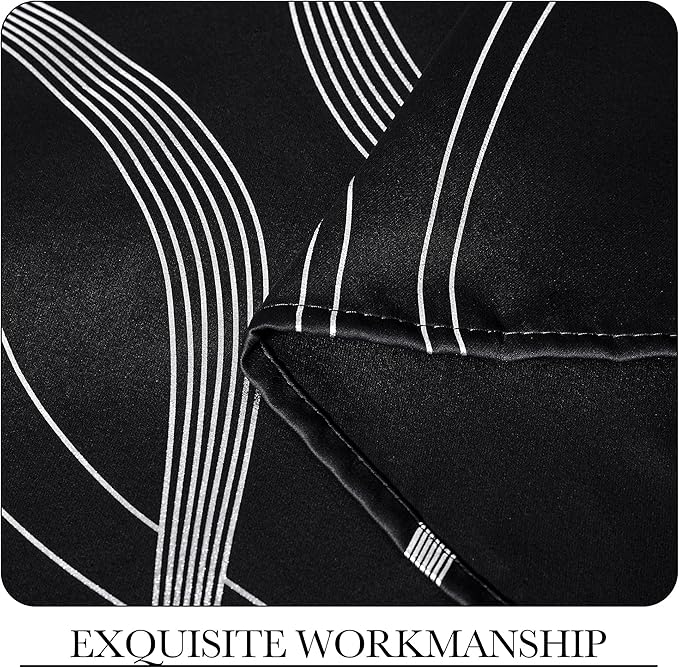 NICETOWN Black Out Curtains 54 inches Long for Small Window, 2 Panels, 42 inches Wide, Foil Printed Wave Lines Thermal Insulated Blackout Drapes for Bedroom Kitchen Loft Cafe