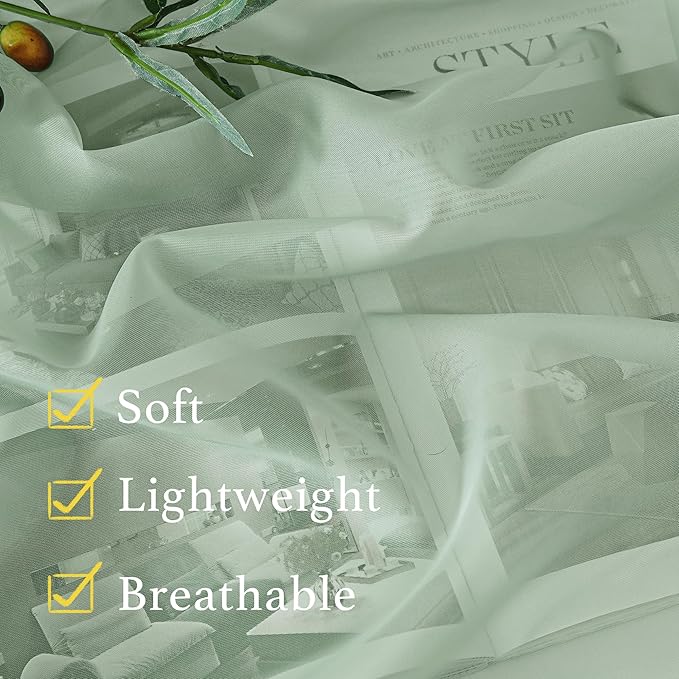 NICETOWN Sheer Curtains for Living Room Extra Long, Rod Pocket Soft Voile Sheer Elegant Window Treatments Airy & Breathable for Bedroom, Sage Green, W60 x L95, Set of 4
