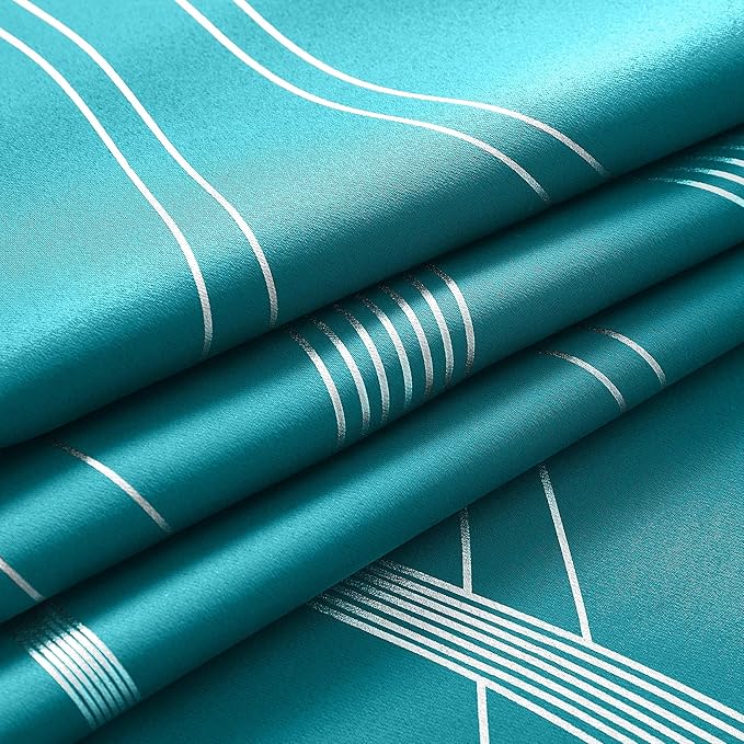 NICETOWN Room Darkening Curtains for Bedroom, Peacock Teal, 2 Panels, 52 x 84 inch, Noise Reducing Thermal Insulated Wave Line Foil Print Design Blackout Curtains for Storage Office Work Area