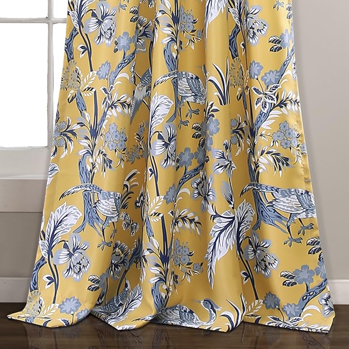Lush Decor Dolores Light Filtering Window Panels, Pair, 52" W x 84" L, Yellow - Floral Curtains for Bedroom - Vintage Curtains - Coquette Room Decor