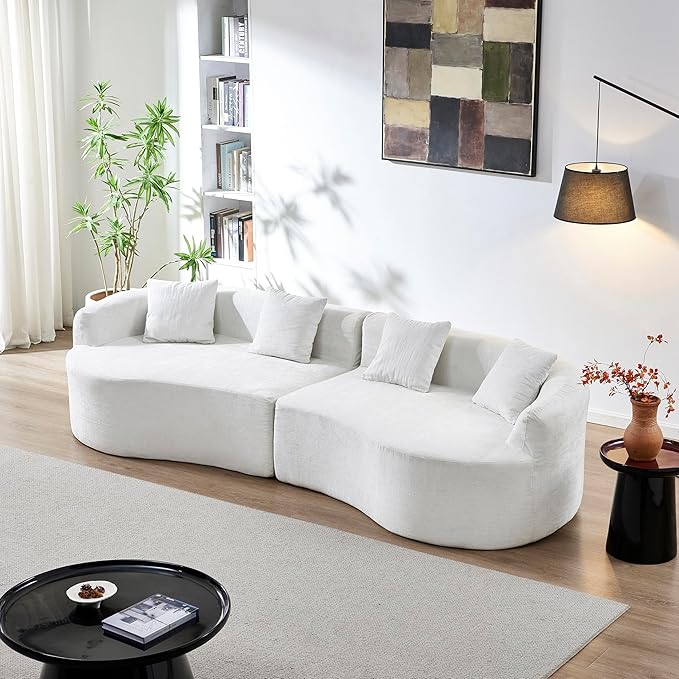 111" Curved Modular Sectional Sofa Couch, Deep Seat Boneless Cloud Couch with 4 Pillows, High Density Foam Floor Lounge Sofa for Living Room, Apartment,Premium Chenille Fabric | Breathable material, Softness
