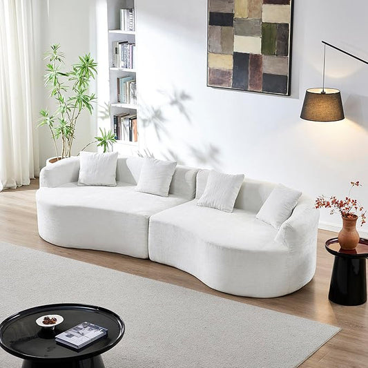 111" Curved Modular Sectional Sofa Couch, Deep Seat Boneless Cloud Couch with 4 Pillows, High Density Foam Floor Lounge Sofa for Living Room, Apartment,Premium Chenille Fabric | Breathable material, Softness