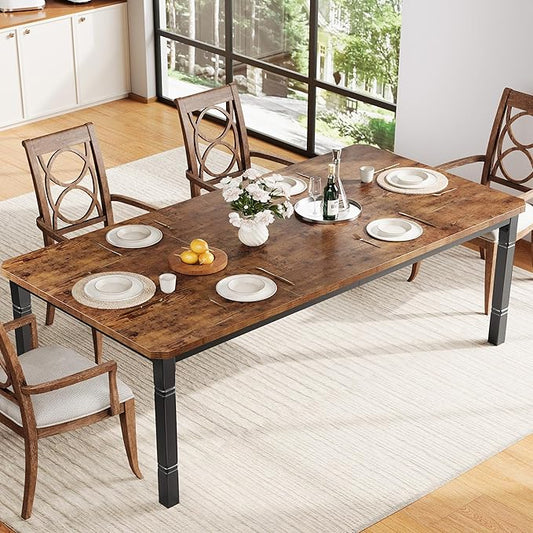 Garvee Large Dining Table for 6-8 People, 79" Wooden Kitchen Table with Sturdy Metal Frame, Dining Room Table for Dining Room, Kitchen, Black Leg & Retro