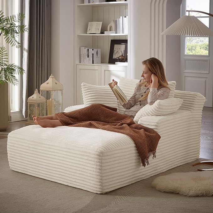 49.2" Oversized Chaise Lounge Daybed Plush Corduroy Upholstered Boneless Memory Foam Cloud Couch Sofabed, Lazy Lounger Chairs with Deep Seat, No Assembly Required Cloud Comfy Couches for Living Room