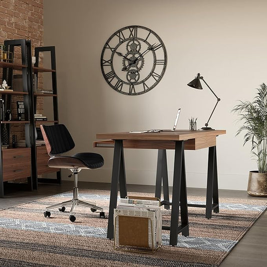 SIMPLIHOME Sawhorse Industrial 60 inch Wide SOLID WALNUT WOOD and Metal Desk in Walnut for the Office Desk, Writing Table, Workstation and Study Table