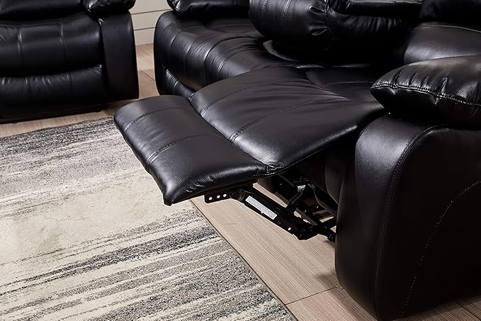 Betsy Furniture Power Reclining Bonded Leather Living Room Set (Black, Sofa+Loveseat)
