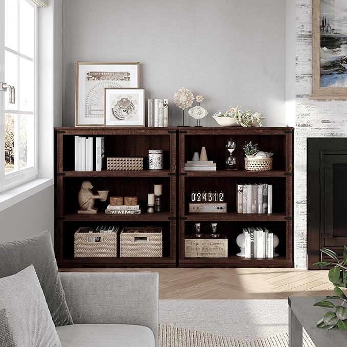 5 Tier Farmhouse Bookcase, 67.4" Tall Book Shelf with Storage, Wooden Bookshelves 5 Shelf Display Shelves for Home Office(67.4" H x 31.5" W x 12.8" D) (Reddish Brown, 40.0" H x 31.5" W x 12.2" D)
