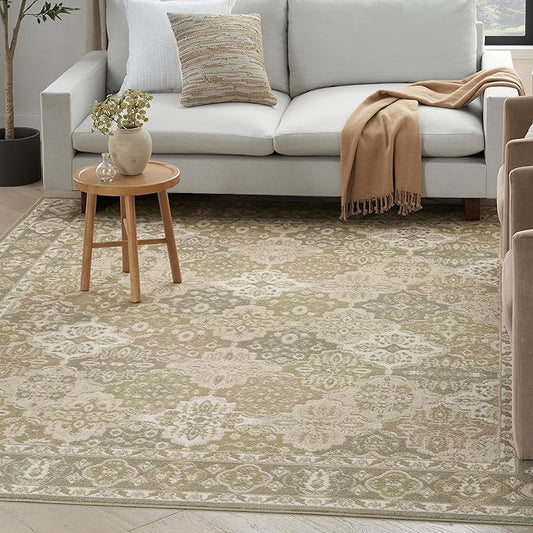 Nourison Home Grafix Green 5'3" x 7'3" Area Rug - Easy Clean, Non Shedding, Bed Room, Living Room, Dining Room, Kitchen (5' x 7')