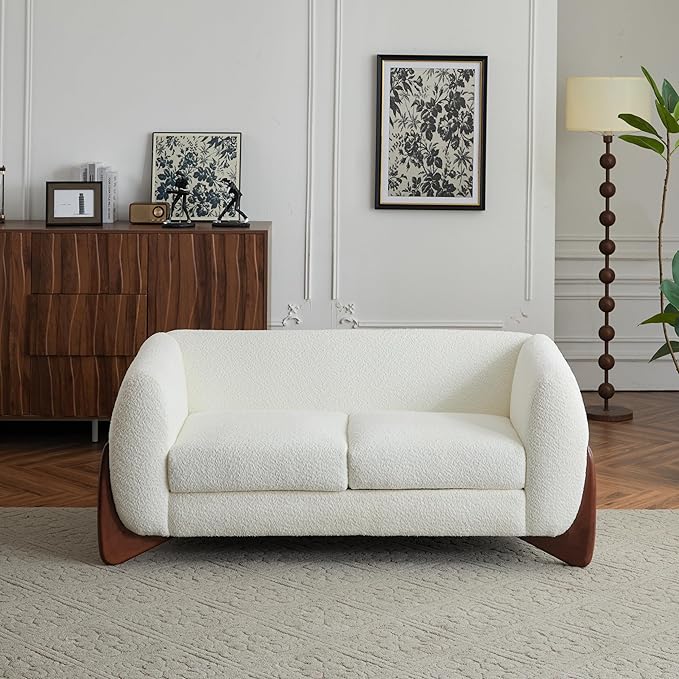 Christopher Knight Home Alma 63" Boucle Loveseat with Wood Legs, 2 Seater Sofa Couches for Living Room, Upholstered Couch Chair, Soft Seating Lounge Sofa Chair, Cozy Loveseat with Armrest, Beige