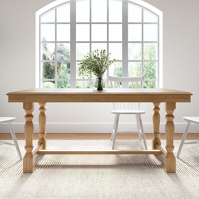 Bush Home Rectangular Dining Table, 67 inch Squire Trestle, Farmhouse Decor, Sterling Collection, Light Brown