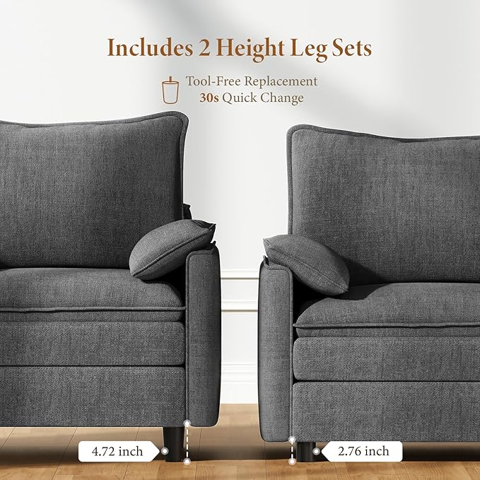 Vesgantti 74" Loveseat Sofa for Living Room, Comfy Cloud Couch Deep Seat Chenille Modern 2 Seater Small Sofa with Armrest Pillow, Easy Assembly for Small Spaces, Gray | Sink-in Comfort, Height Adjustable, Easy Rearrangement, Extra-deep Ottoman, Solid W...