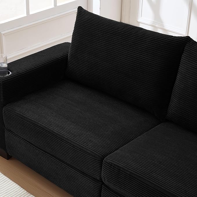 Eafurn 78" Corduroy Loveseat Sofa, Modern 2 Seater Couch with Dual Cup Holders & USB Charging Ports, Comfy Upholstered Small Sofa with Side Storage Pockets for Apartment, Living Room