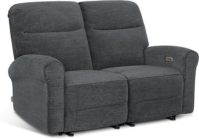 MCombo 64.6" Wall Hugger Power Loveseat Recliner Sofa with USB Ports, Reclining Loveseat for Small Spaces Living Room RV, Fabric PR635M1 (Dark Grey)