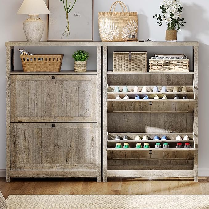 YITAHOME Shoe Cabinet with 2 Flip Drawers, Entryway Shoe Storage Cabinet with Open Shelves, Free Standing Hidden Shoe Rack Storage Organizer for Entryway/Hallway/Closet, Old Oak
