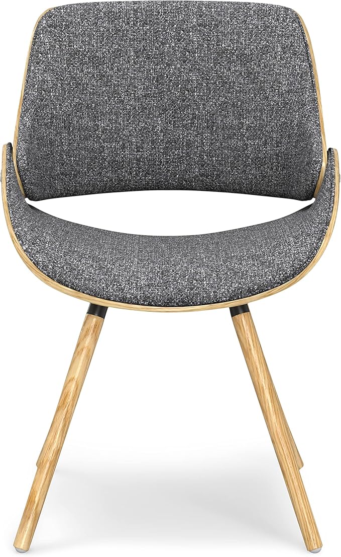 SIMPLIHOME Malden Dining Chair in Grey Woven Fabric, Light Wood Back, 22.8 x 20.9 x 30.9 inches, Mid-Century Modern Style for Dining Room