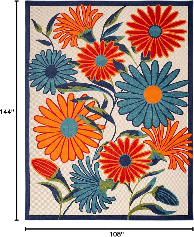 Nourison Home Aloha Multicolor 9' x 12' Area Rug - Easy Clean, Non Shedding, Bed Room, Living Room, Dining Room, Kitchen (9' x 12')