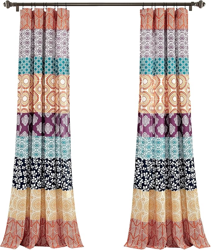 Lush Decor Bohemian Stripe Window Curtain Panels, 52" W x 95" L Fuchsia & Orange - Light Filtering Curtains for Bedroom - Boho Curtains - Maximalist Decor (Pack of 8)