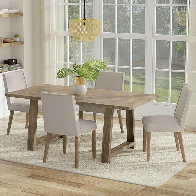 SIMPLIHOME Whitley Dining Table - 72 inch Wide Solid Mango Wood Rectangular Table in Grey Wash, Modern Farmhouse Style for Dining Room or Kitchen with Extra-Thick Trestle Base, Seats 6