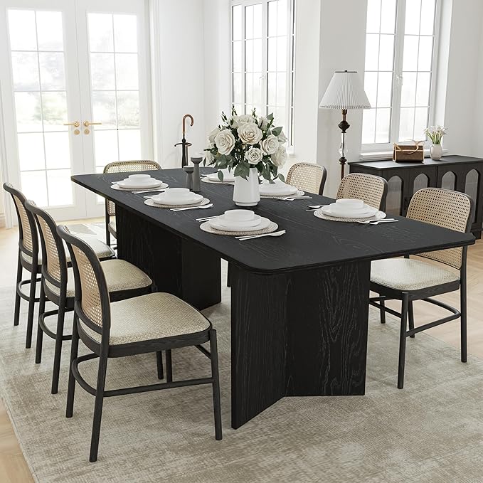 Casaphoria 79" Dining Table for 6, Wood Kitchen Table with Scratch-Resistant Top & V-Shaped Base, Modern Farmhouse Rectangular Dining Table for Living Room, Kitchen, Easy Assembly, Black