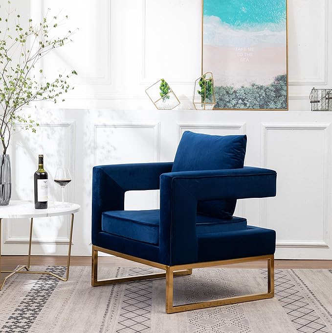 Roundhill Furniture Lenola Upholstered Accent Arm Chair, Blue 29.75D x 27.5W x 34.5H Inch