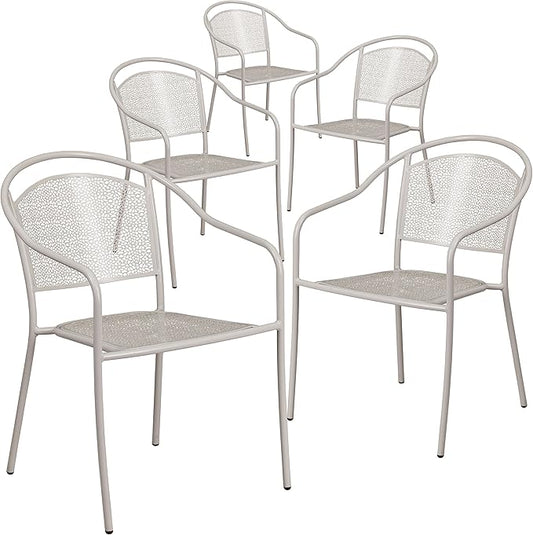 Flash Furniture Oia Commercial Grade 5 Pack Light Gray Indoor-Outdoor Steel Patio Arm Chair with Round Back