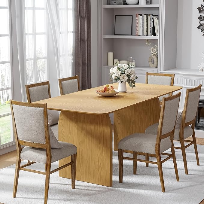 Casaphoria 67" Dining Table, Modern Kitchen Table for 4-6, Farmhouse Style with Rectangular Top & Arched Legs, Easy Assembly for Living Room, Kitchen, Bar, Oak
