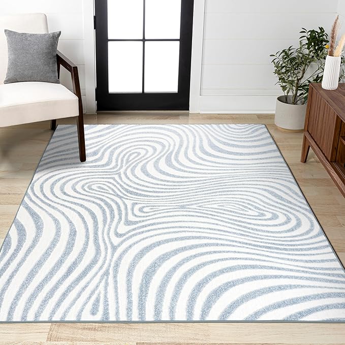 JONATHAN Y Maribo High-Low Abstract Striped Light Blue/Ivory 12x18 Indoor/Outdoor Area Rug, Pet Friendly, Non-Shedding, Stain Resistant, Easy-Cleaning for Backyard, Patio (SCN103C-18)