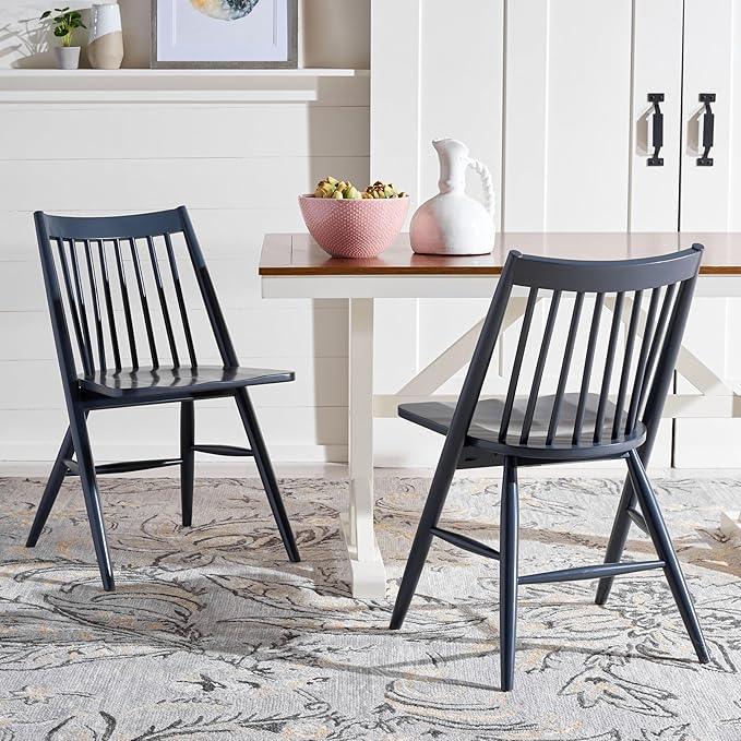 SAFAVIEH Home Collection Wren Dark Grey Windsor Spindle Solid Wood Dining Chair Set of 2 (Fully Assembled)