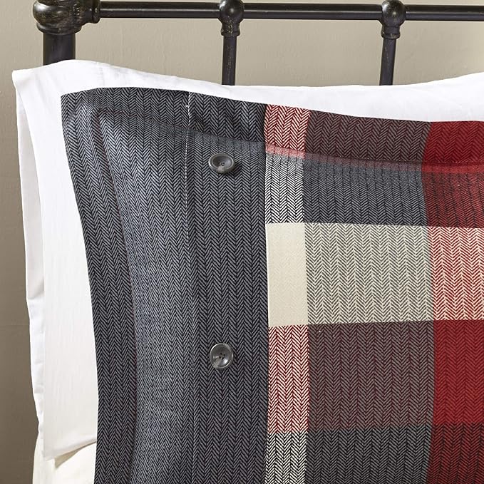 Madison Park Ridge Comforter Set - Cabin Lodge Plaid Herringbone Design, All Season Down Alternative Cozy Bedding with Matching Bedskirt, Shams, Decorative Pillow, Red King(104"x92") 7 Piece
