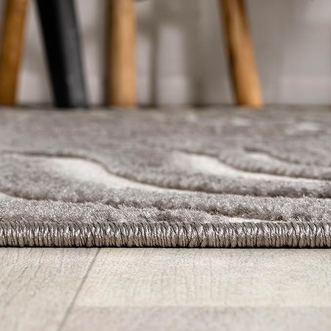 JONATHAN Y Maribo High-Low Abstract Striped Gray/Ivory 6x6 Square Indoor/Outdoor Area Rug, Pet Friendly, Non-Shedding, Stain Resistant, Easy-Cleaning for Backyard, Patio, Porch (SCN103B-6SQ)