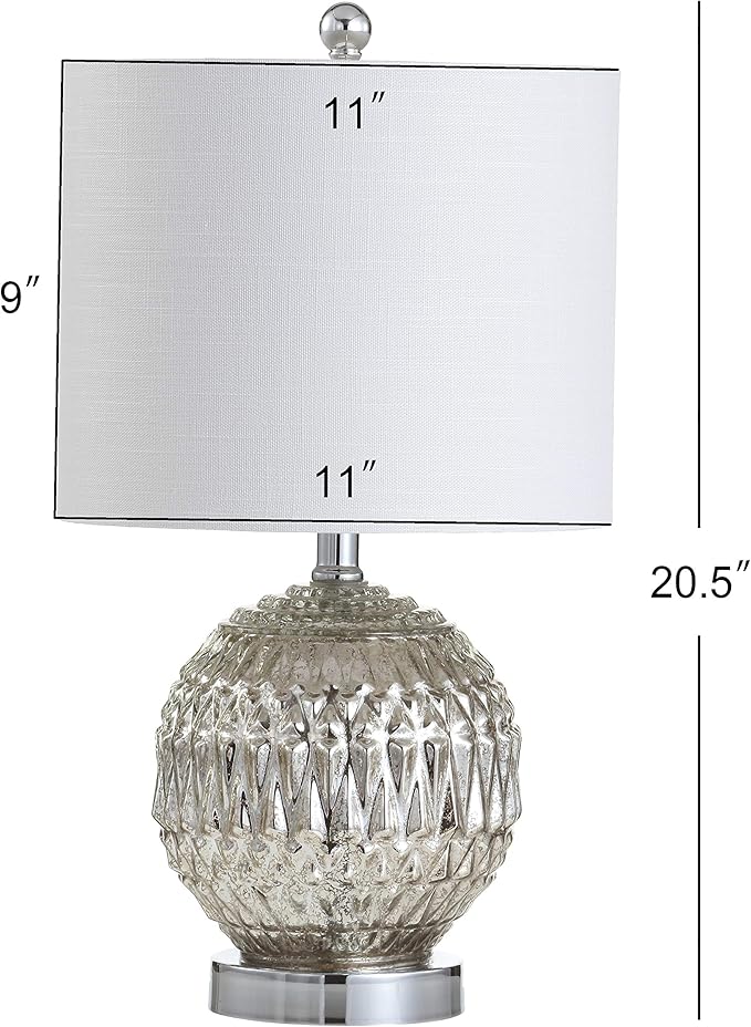JONATHAN Y 20.5" Silver Mercury Glass Table Lamp, Contemporary Chrome Sphere Metal Base with Ivory Linen Shade for Bedroom Living Room Nightstand, LED Bulb Included JYL1041A