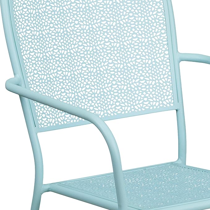 Flash Furniture Oia Commercial Grade 5 Pack Sky Blue Indoor-Outdoor Steel Patio Arm Chair with Square Back