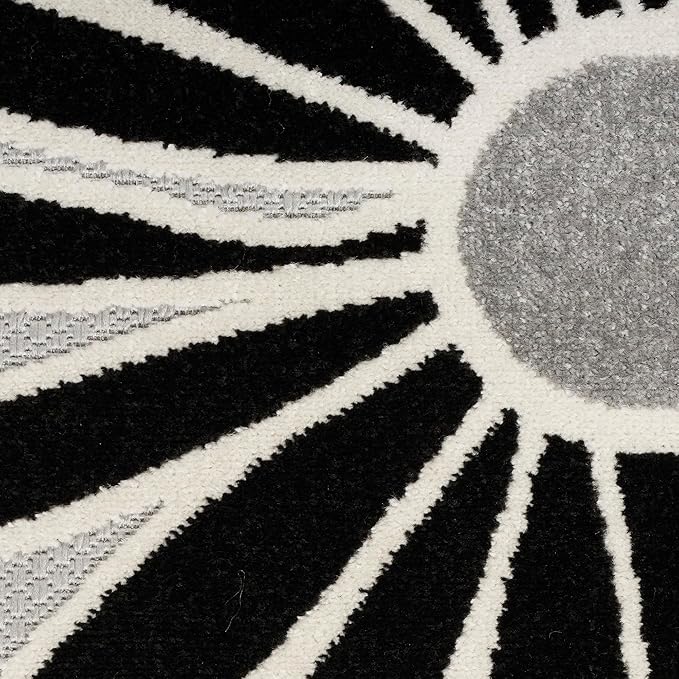 Nourison Home Aloha Black White 6' x 9' Area Rug - Easy Clean, Non Shedding, Bed Room, Living Room, Dining Room, Kitchen (6' x 9')