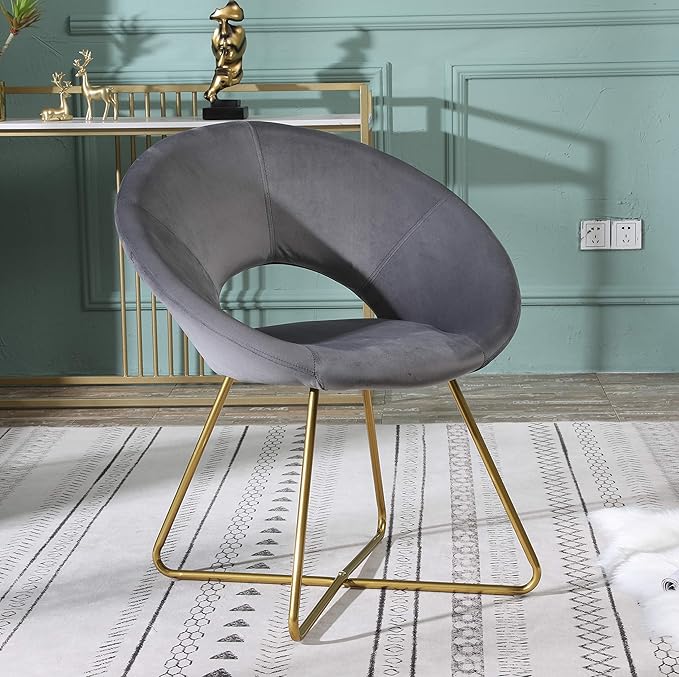 Roundhill Furniture Slatina Silky Velvet Upholstered Accent Chair with Gold Tone Finished Base, Gray