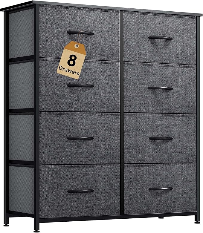 DWVO Fabric Dresser for Room, Tall Storage 8 Drawers, Black Dresser & Chest of Drawers, Storage Drawer Organizer for Closet, Living Room