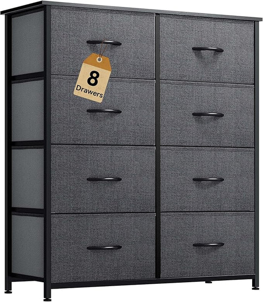 DWVO Fabric Dresser for Room, Tall Storage 8 Drawers, Black Dresser & Chest of Drawers, Storage Drawer Organizer for Closet, Living Room
