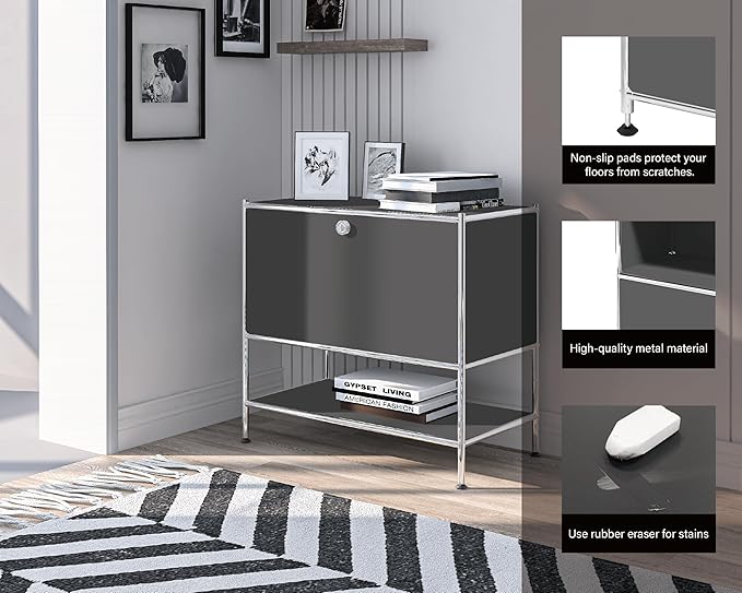 Metal Sidetable with Flap Door, 27.5" Height - DIY Modern Furnishing for Home, Office, Foyer, Bedroom - Night Stand, Book Shelf, Bookshelf, Cube Storage Organizer, Bedside Table (Grey)