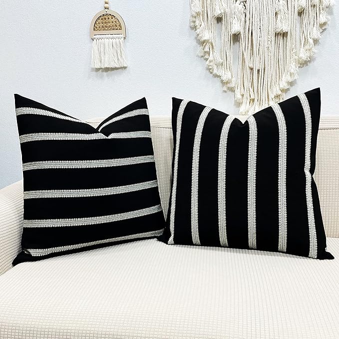 Slow Cow Pack of 2 Decorative Stripe Throw Pillow Cover Modern Country Design Cushion Cover Pillow Cover 18 x 18 inches