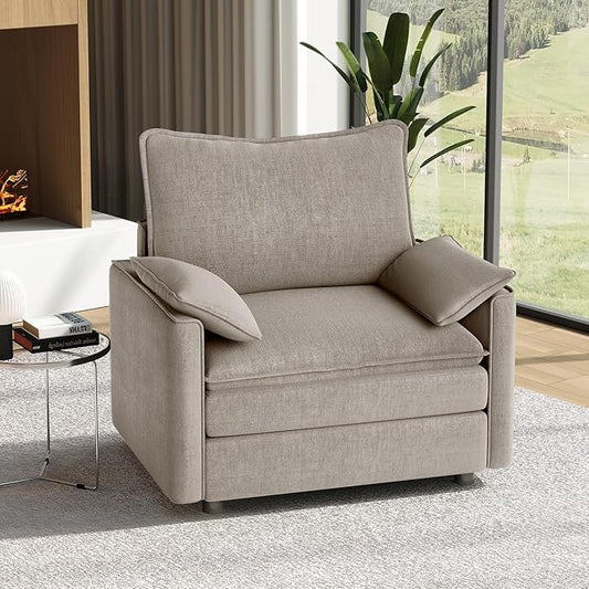 Vesgantti 40" Single Seat Sofa, Comfy Cloud Couch Deep Seat Upholstered Couch Chenille Modern Sofa with Armrest Pillow, Easy Assembly for Living Room, Bedroom and Apartment, Light Brown | Sink-in Comfort, Height Adjustable, Easy Rearrangement, Extra-de...