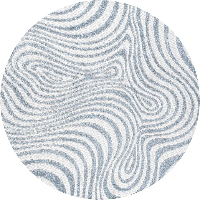 JONATHAN Y Maribo High-Low Abstract Striped Light Blue/Ivory 6' Round Indoor/Outdoor Area Rug, Pet Friendly, Non-Shedding, Stain Resistant, Easy-Cleaning for Backyard, Patio, Porch (SCN103C-6R)